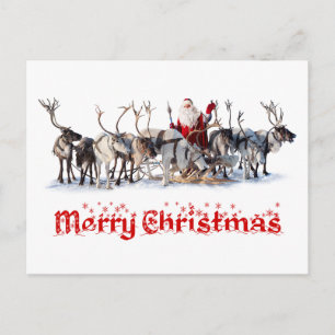 Cartão Postal De Festividades Santa and Reindeers