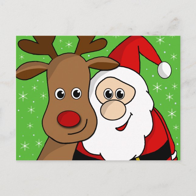 Cartão Postal De Festividades Santa and Rudolph sefie (Frente)