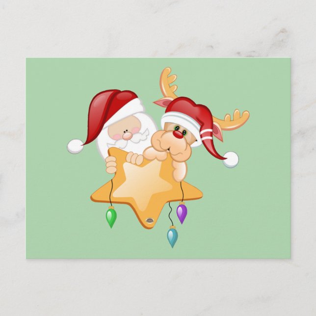 Cartão Postal De Festividades Santa and Rudy Star (Frente)