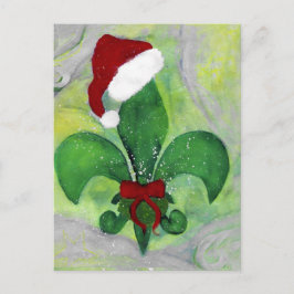 Cartão Postal De Festividades Santa Christmas Fleur de lis Holiday Card