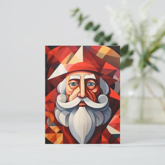 Cartão Postal De Festividades Santa Claus Abstrato Art (Em pé/Frente)
