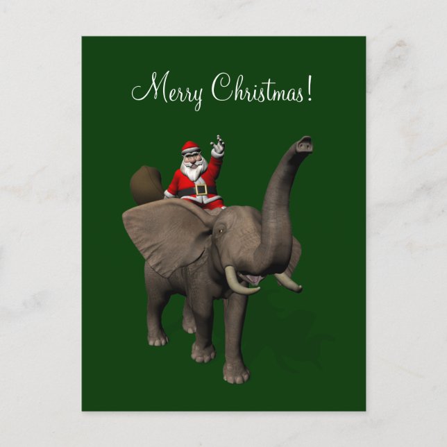 Cartão Postal De Festividades Santa Claus Andando Em Elefante (Frente)