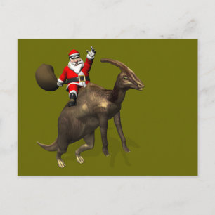 Cartão Postal De Festividades Santa Claus Andando Em Parasaurolophus