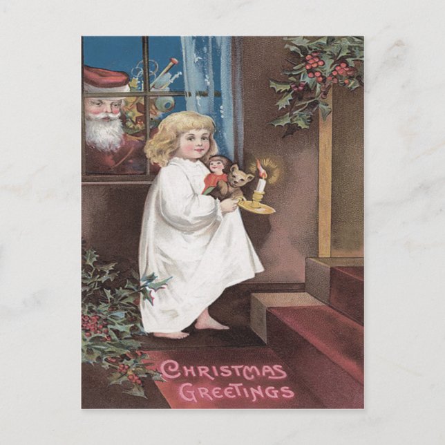 Cartão Postal De Festividades Santa Claus - Brinquedos Bonitos para Meninas Holl (Frente)