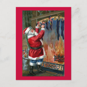 Cartão Postal De Festividades Santa Claus Busy Enchendo Meias