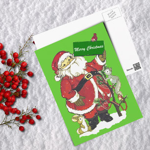 Cartão Postal De Festividades Santa Claus Cute Animals Merry Christmas
