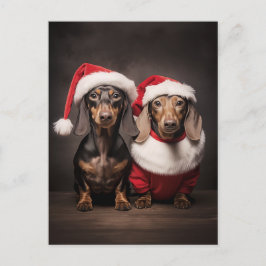 Cartão Postal De Festividades Santa Claus Dachshund Twins