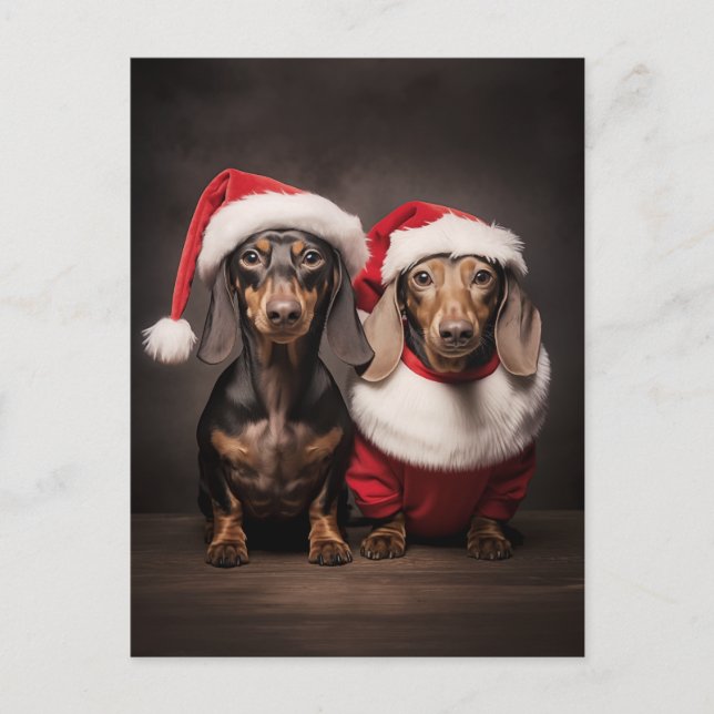 Cartão Postal De Festividades Santa Claus Dachshund Twins (Frente)