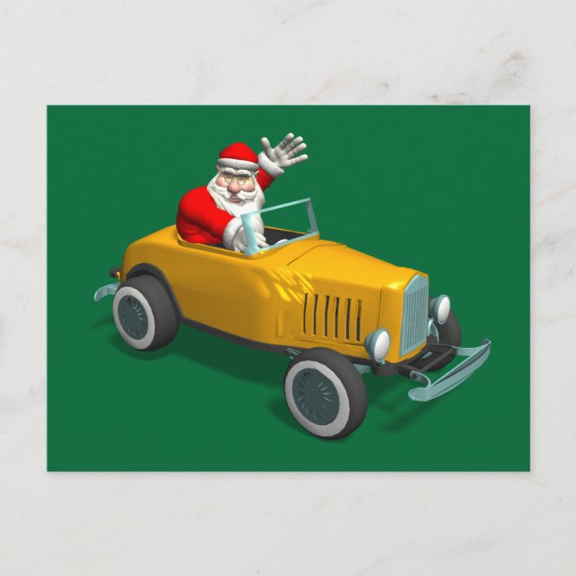 Cartão Postal De Festividades Santa Claus Driving A Hot Rod (Frente)