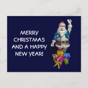Cartão Postal De Festividades Santa Claus Jaqueta de Bandeira dos EUA
