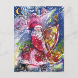 CARTÃO POSTAL DE FESTIVIDADES SANTA CLAUS JOGANDO HARP À LUZ DA LUZ