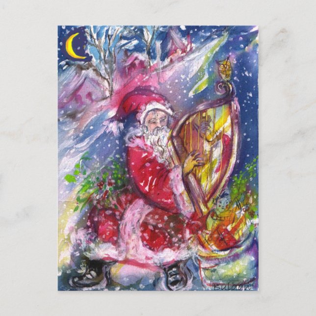 CARTÃO POSTAL DE FESTIVIDADES SANTA CLAUS JOGANDO HARP À LUZ DA LUZ (Frente)