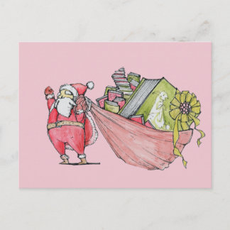 Cartão Postal De Festividades Santa Claus loves to read Christmas Postcard