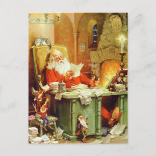 Cartão Postal De Festividades Santa Claus Making a List, Checking It Twice