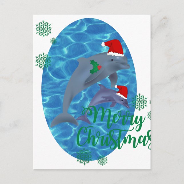 Cartão Postal De Festividades santa claus merry christmas dolphins (Frente)