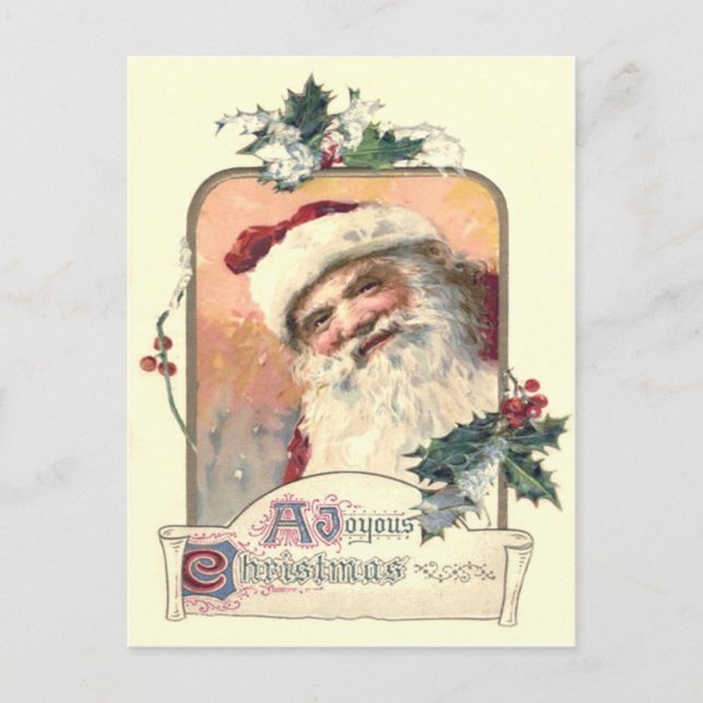 Cartão Postal De Festividades Santa Claus Mistletoe Holly (Frente)