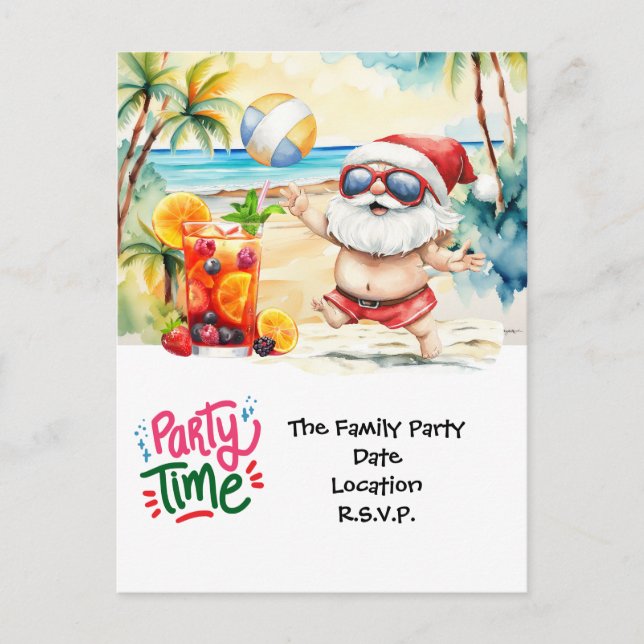 Cartão Postal De Festividades SANTA CLAUS na praia do Havaí no Natal (Frente)
