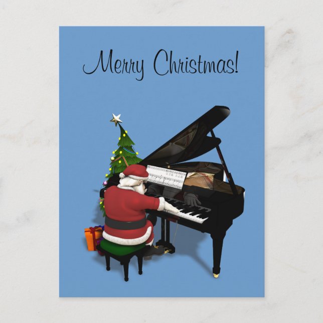 Cartão Postal De Festividades Santa Claus Playing Piano (Frente)