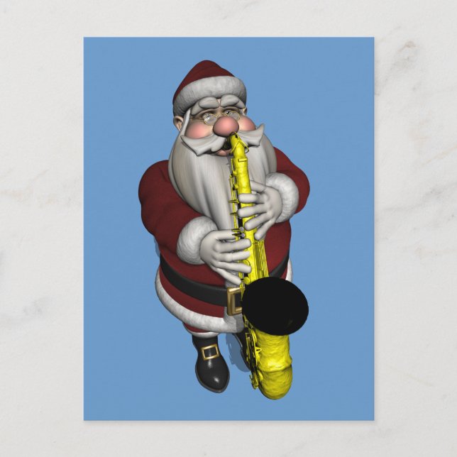 Cartão Postal De Festividades Santa Claus Playing Saxophone (Frente)