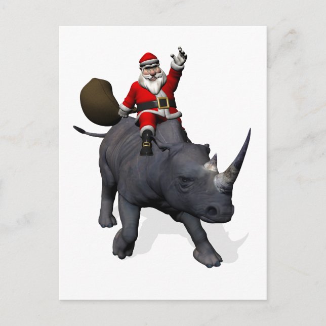 Cartão Postal De Festividades Santa Claus Rides Rhino Rhinoceros (Frente)