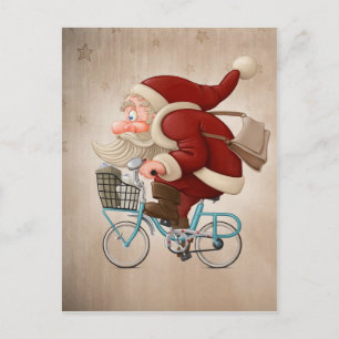 Cartão Postal De Festividades Santa Claus rides the bicycle