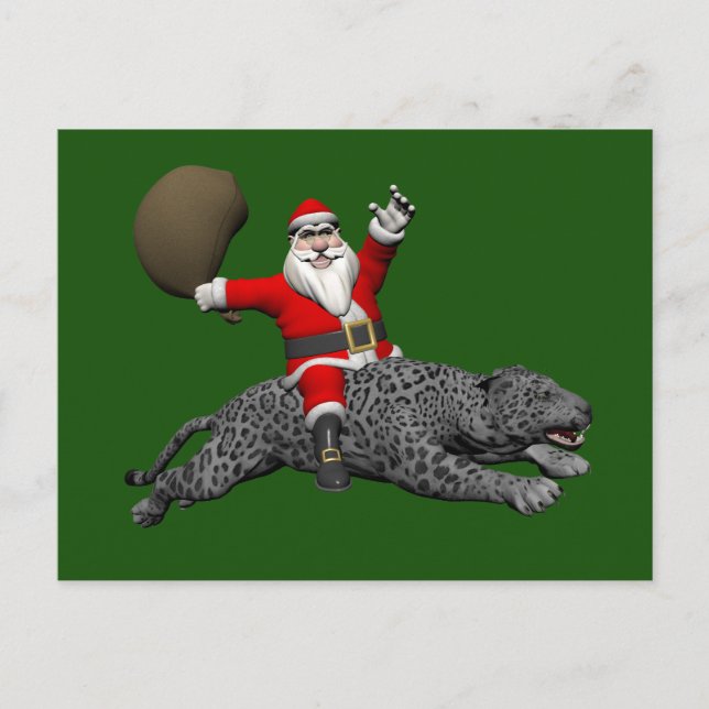 Cartão Postal De Festividades Santa Claus Riding A Grey Panther (Frente)