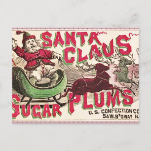 Cartão Postal De Festividades Santa Claus Sugar Plum Candy de Natal