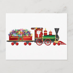 Cartão Postal De Festividades Santa Claus Tocando Bell no Comboio com Cartão de