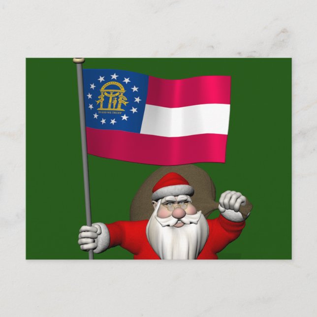 Cartão Postal De Festividades Santa Claus Waving Flag Of Georgia (Frente)