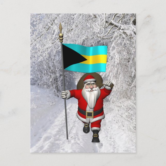 Cartão Postal De Festividades Santa Claus With Ensign Of The Bahamas (Frente)
