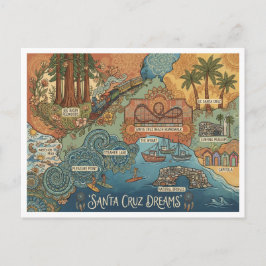 Cartão Postal De Festividades Santa Cruz California Dreams Map – Vibrant Coast