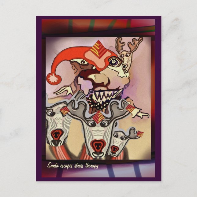 Cartão Postal De Festividades Santa escapes stress therapy (Frente)