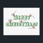 Cartão Postal De Festividades Santa Fly Christmas Postcard<br><div class="desc">This adorable Christmas postcard shows five bug-eyed flies landing on various letters of the words,  "Merry Christmas."   Each of the five flies are wearing Santa hats and saying,  "Ho Ho Ho."  A very unique and cute Christmas postcard for everyone.</div>