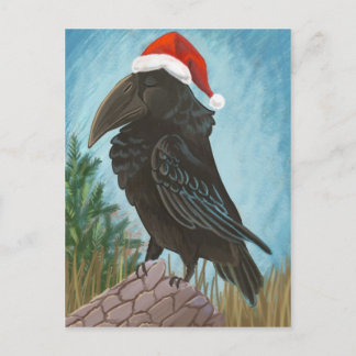 Cartão Postal De Festividades Santa Hat Raven