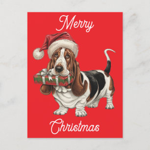 Cartão Postal De Festividades santa hat vestindo basset hound personalizado