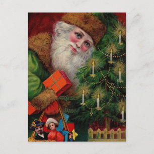 Cartão Postal De Festividades Santa in Green Postcard