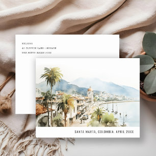 Cartão Postal De Festividades Santa Marta Colômbia Aquarela Paisagem Viagem