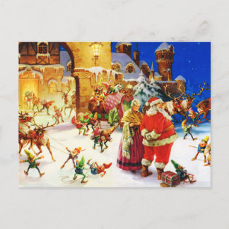 Cartão Postal De Festividades Santa & Mrs. Claus at the North Pole Christmas Eve
