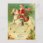Cartão Postal De Festividades Santa on a Horse Vintage Christmas Postcard<br><div class="desc">Vintage/Victorian Christmas Postcard carefully restored to finest quality. Depicts  Santa Claus on a horse carrying the American Flag. Left blank for your personal message.</div>
