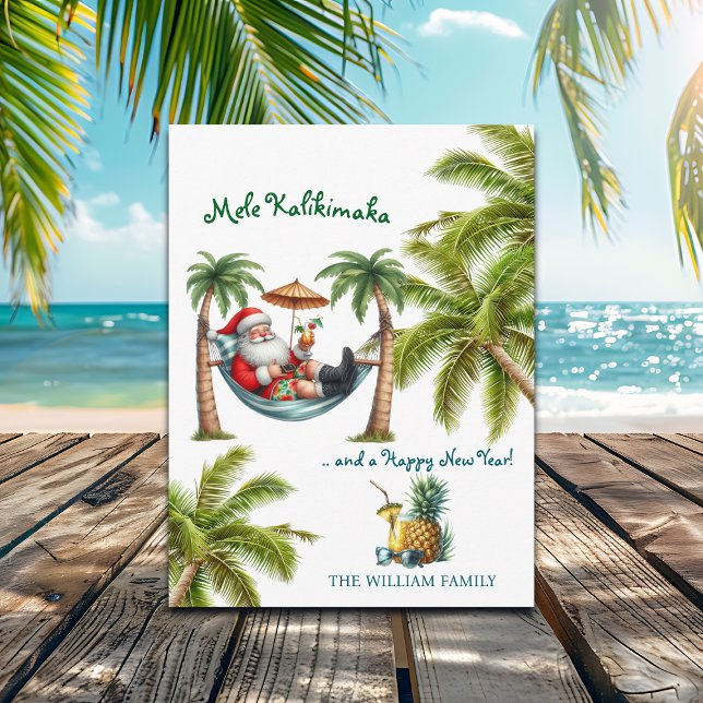 Cartão Postal De Festividades Santa on Tropical Island Mele Kalikimaka Christmas (Criador carregado)