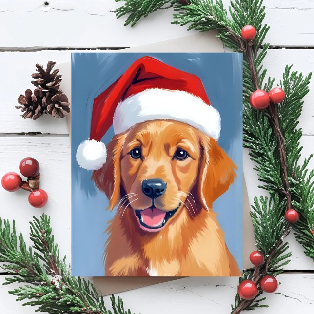 Cartão Postal De Festividades Santa Paws | Golden Retriever Puppy Christmas (Criador carregado)
