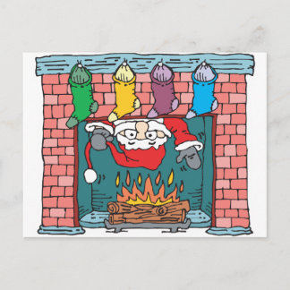 Cartão Postal De Festividades santa peeking in fireplace