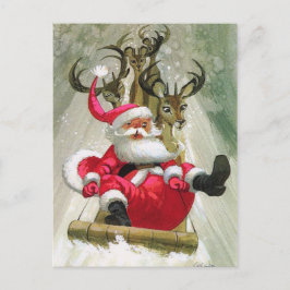 Cartão Postal De Festividades Santa & Reindeer Sleigh Riding Modern Vintage