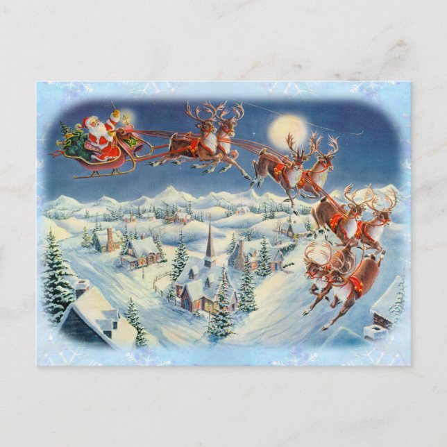 Cartão Postal De Festividades SANTA, SLEIGH & REINDEER by SHARON SHARPE (Frente)