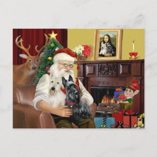 Cartão Postal De Festividades Santa's 2 Scottish Terriers