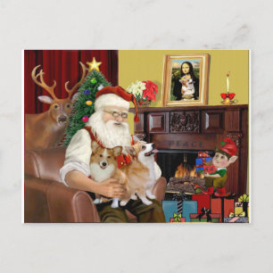 Cartão Postal De Festividades Santa's 2 Welsh Corgis (Pem.)