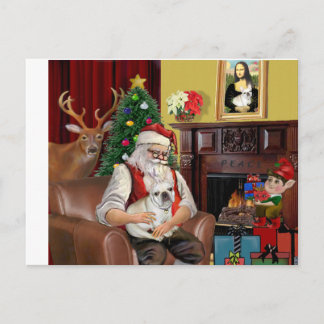 Cartão Postal De Festividades Santa's French Bulldog (fawn)