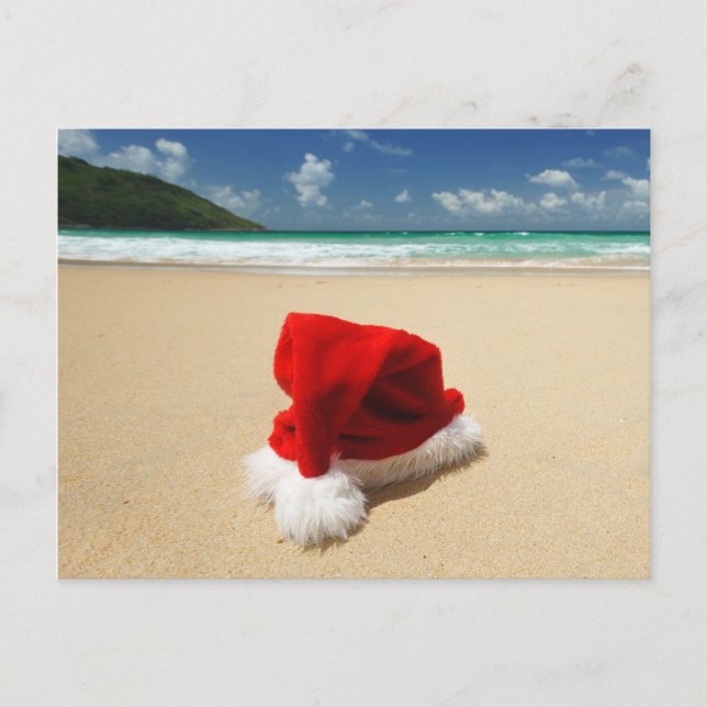 Cartão Postal De Festividades Santa's hat on a tropical beach (Frente)