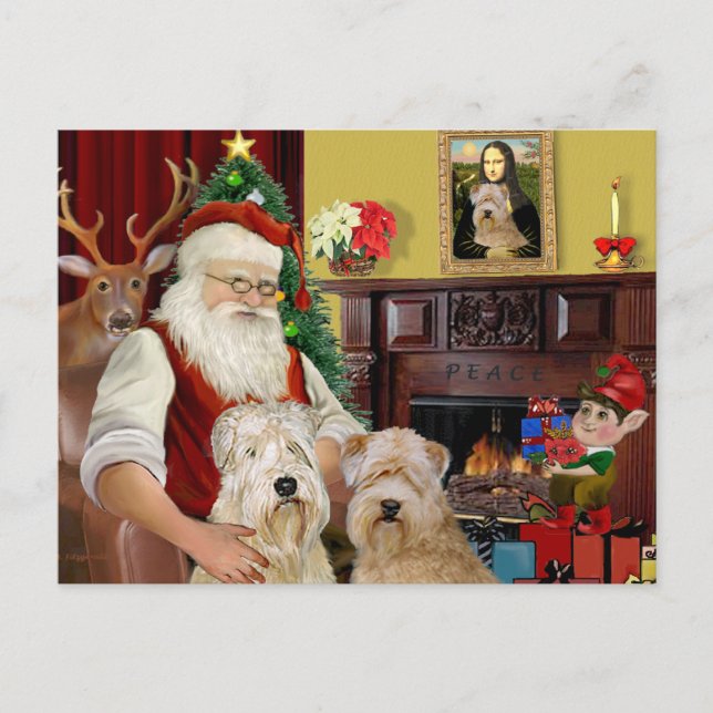 Cartão Postal De Festividades Santa's Wheaten Terriers (TWO) (Frente)
