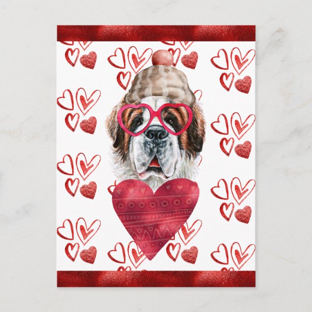 Cartão Postal De Festividades Santo Bernard Hearts Dog Lover Namorados Gift (Frente)